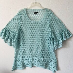 Lane Bryant Seafoam Crochet Popover Top